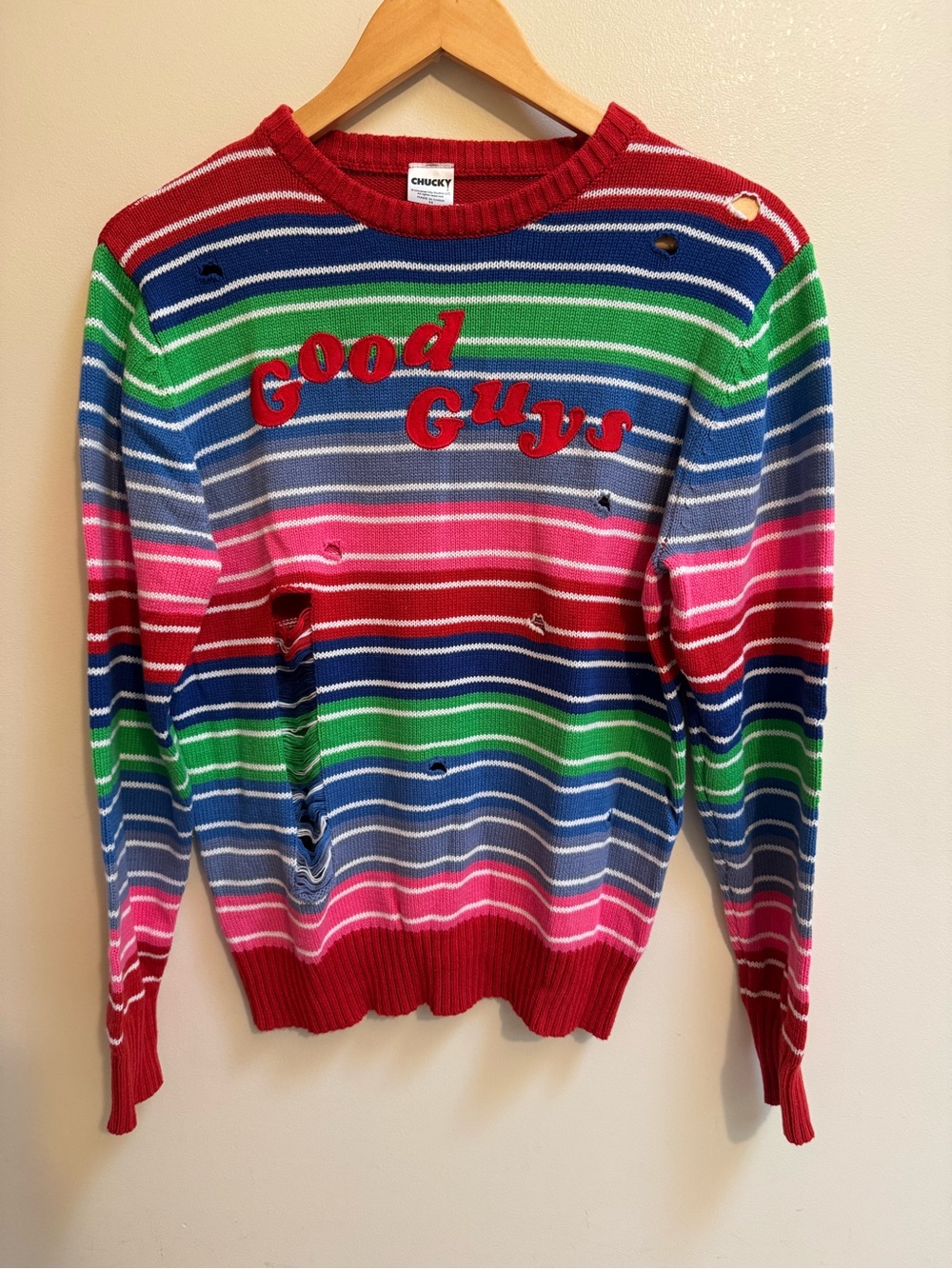 Good Guys Chucky Multicolor Striped Crewneck Sweater size M